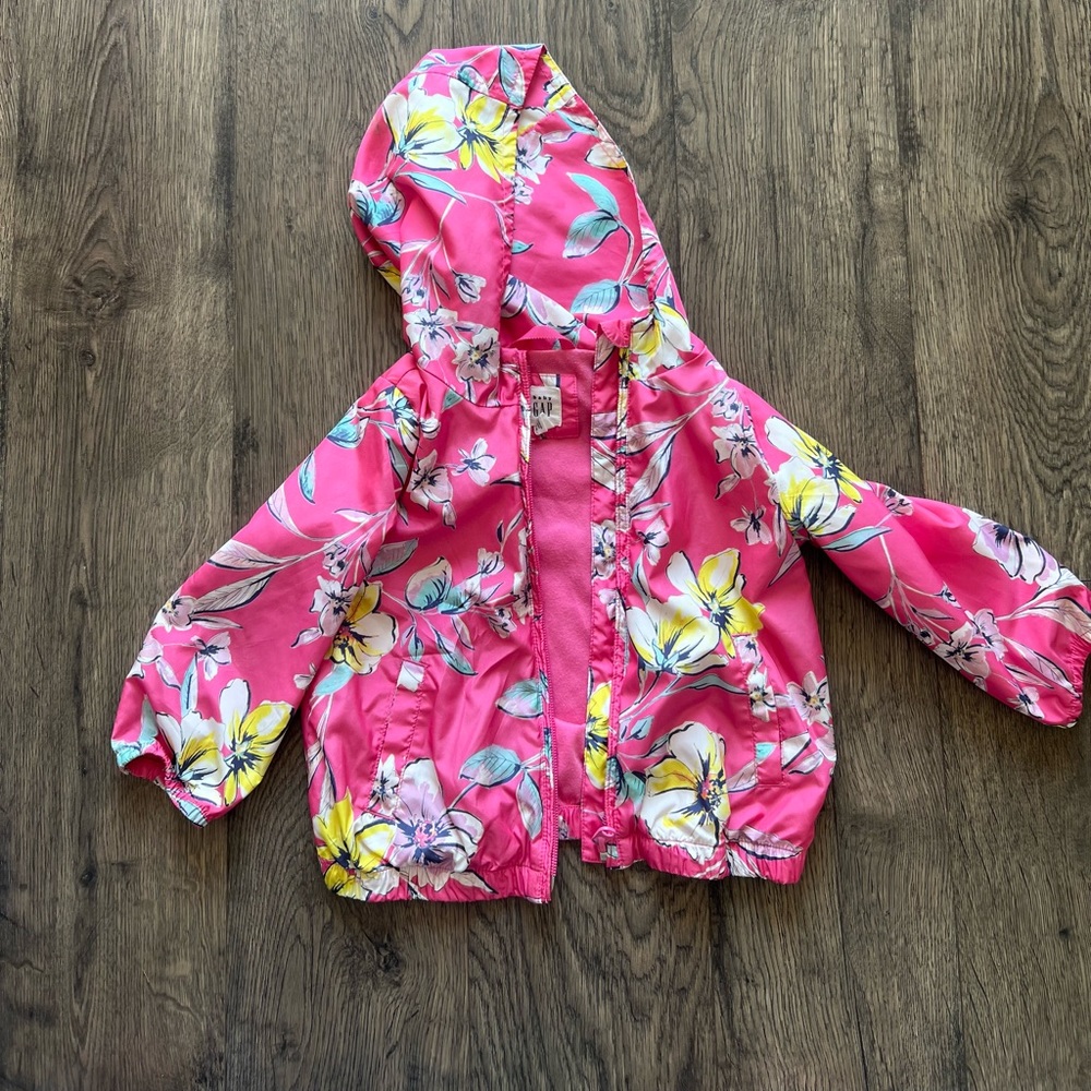 Gap Pink Floral Raincoat - Size 2